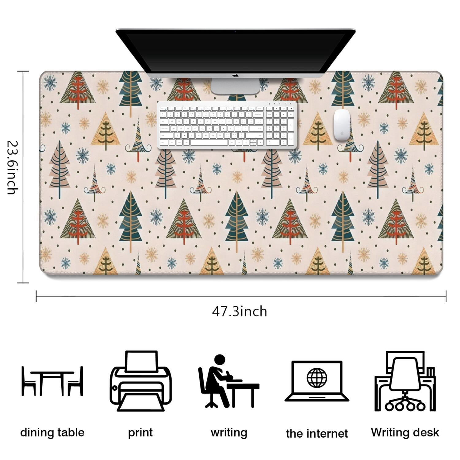Long Mouse Pads for Desk,Multicolor Christmas Tree Pattern Desk Mats on Top Of Desks, Desk Mouse Pad Extra Large with 3mm Non-Slip Base and Stitched Edge for Gaming,Office,Work,Home 47.3x23.6in