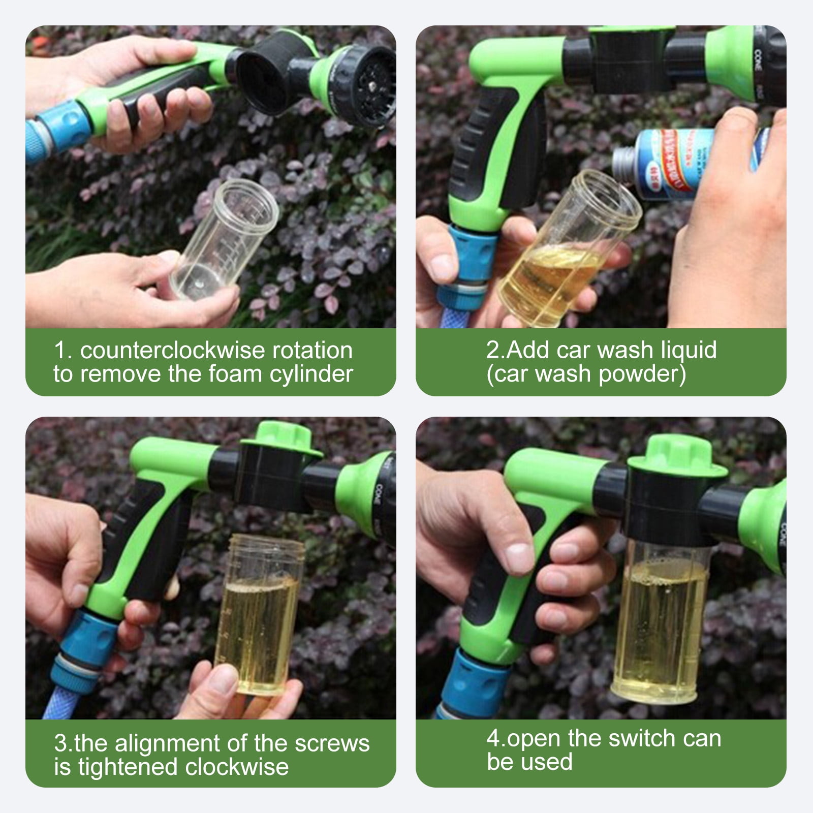 High Pressure Water Garden Hose Nozzle, Car Wash Foam Sprayer With 8 Adjustable Watering Patterns, Soap Foam Sprayer & Bubble Cleaning Blaster For Vehicle And Plants