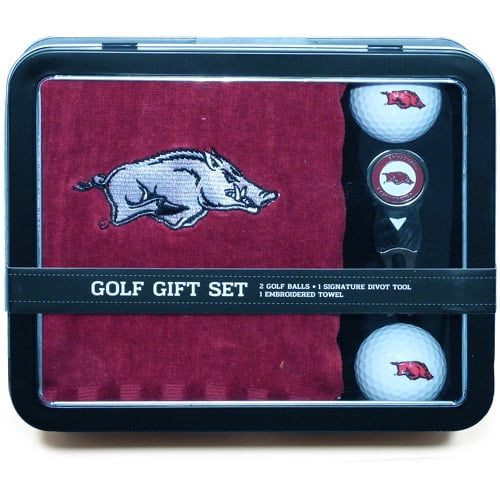 Team Golf NCAA Arkansas Embroidered Golf Towel, 2 Golf Balls and Divot Tool Set