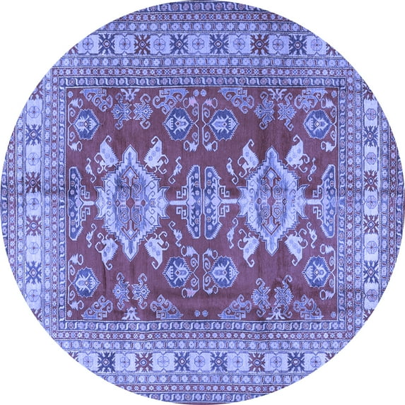 Ahgly Company Indoor Round Geometric Blue Traditional Area Rugs, 4' Round
