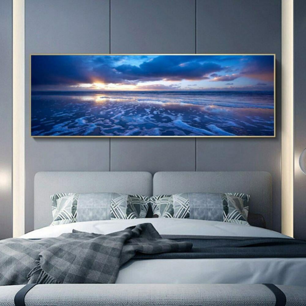 Beach Wall Art Sunset Pictures Ocean Prints Romantic Sea Waves Canvas Paintings for Living Room Bedroom Bathroom Office Artwork Decorations Wall Decor 20x59 Inch（Unframed）