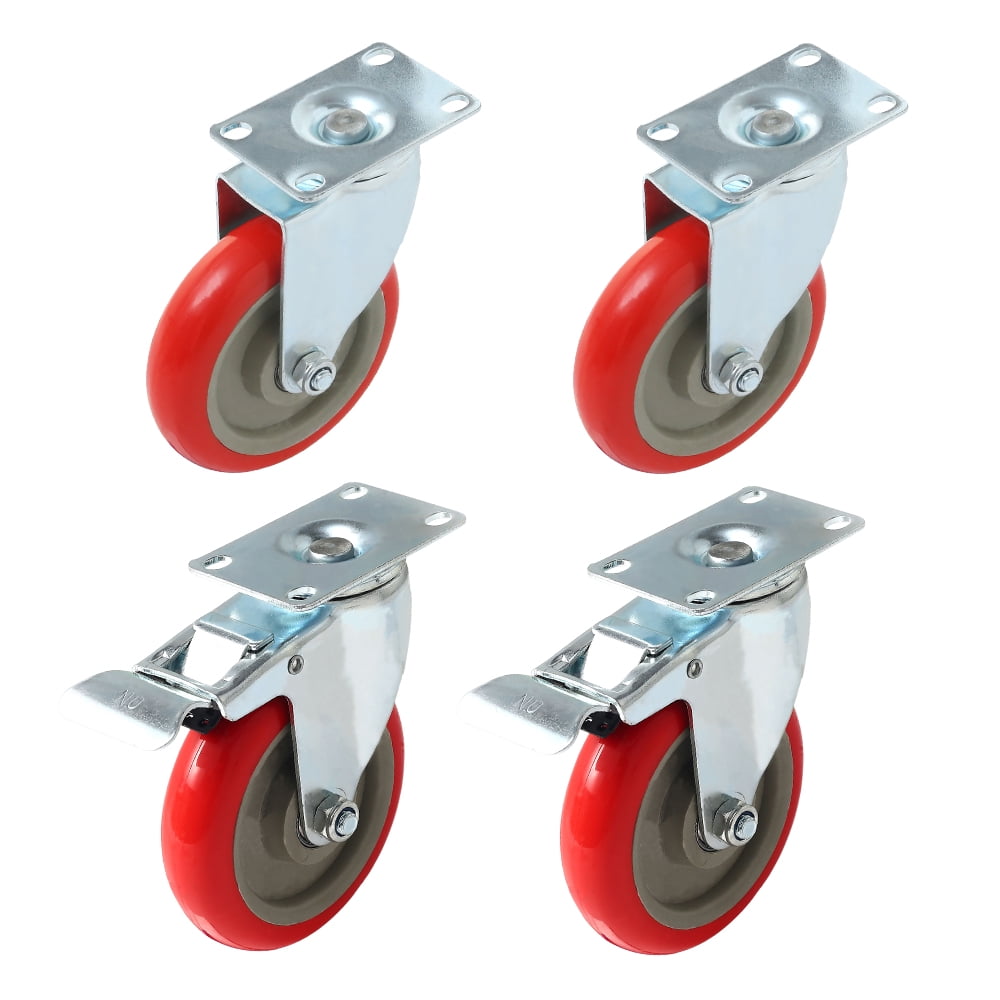 Set of 4 Swivel Plate Casters 1.5" Polyurethane Wheels 2 with Total Lock Brake 