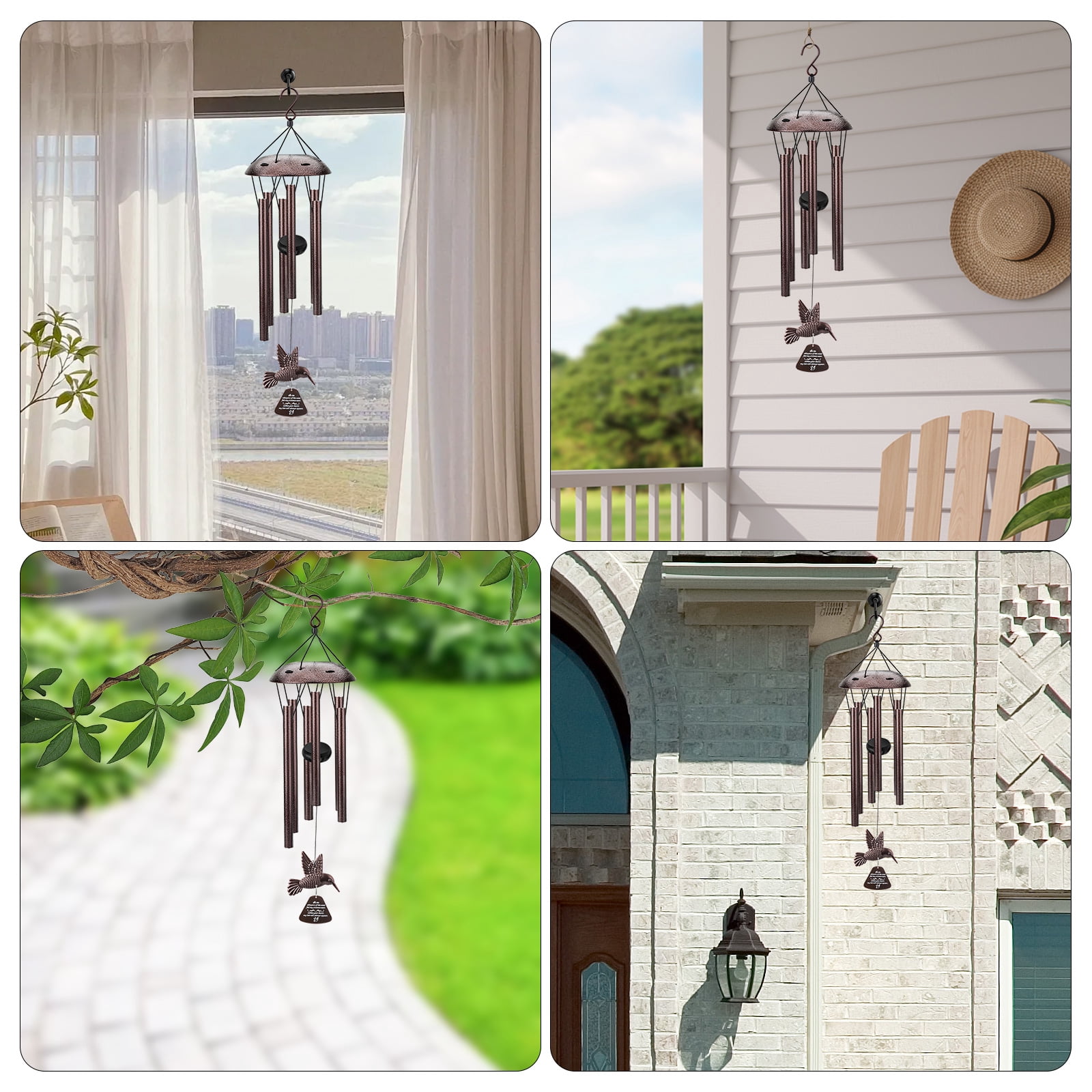 EEEkit 36'' Waterproof Hummingbird Wind Chimes, 6 Tubes Outdoor Memorial Bell with S Hook for Garden