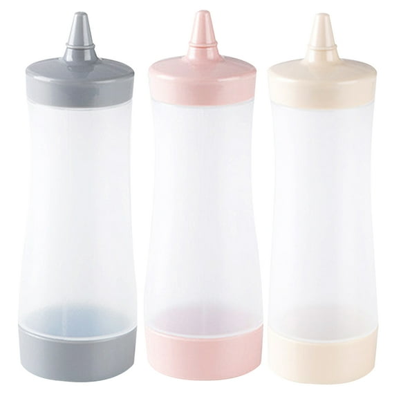 Dispensadores de salsa de tomate de plástico de 3 piezas, prácticos envases para aderezo de ensalada (beige, gris, rosa)