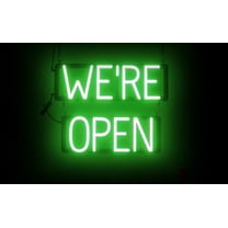 SpellBrite WE'RE OPEN LED Sign for Business. 18.9" x 15.0" Green WE'RE OPEN Sign Has Neon Sign Look With Energy Efficient LED Light Source. Visible from 500  Feet, 8 Animation Settings.