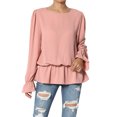 thumbnail image 1 of TheMogan Women's S~XL Puff Long Sleeve Shirred Drop Waist Chiffon Ruffle Peplum Blouse, 1 of 7