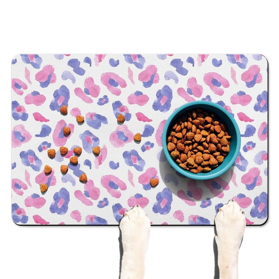Pet Feeding Mat with Unique Leopard Pattern, Durable Waterproof Dog Food Mat, Absorbent, Non-Slip, Quick Dry, Washable Mat Featuring Romantic and Cute Animal Print