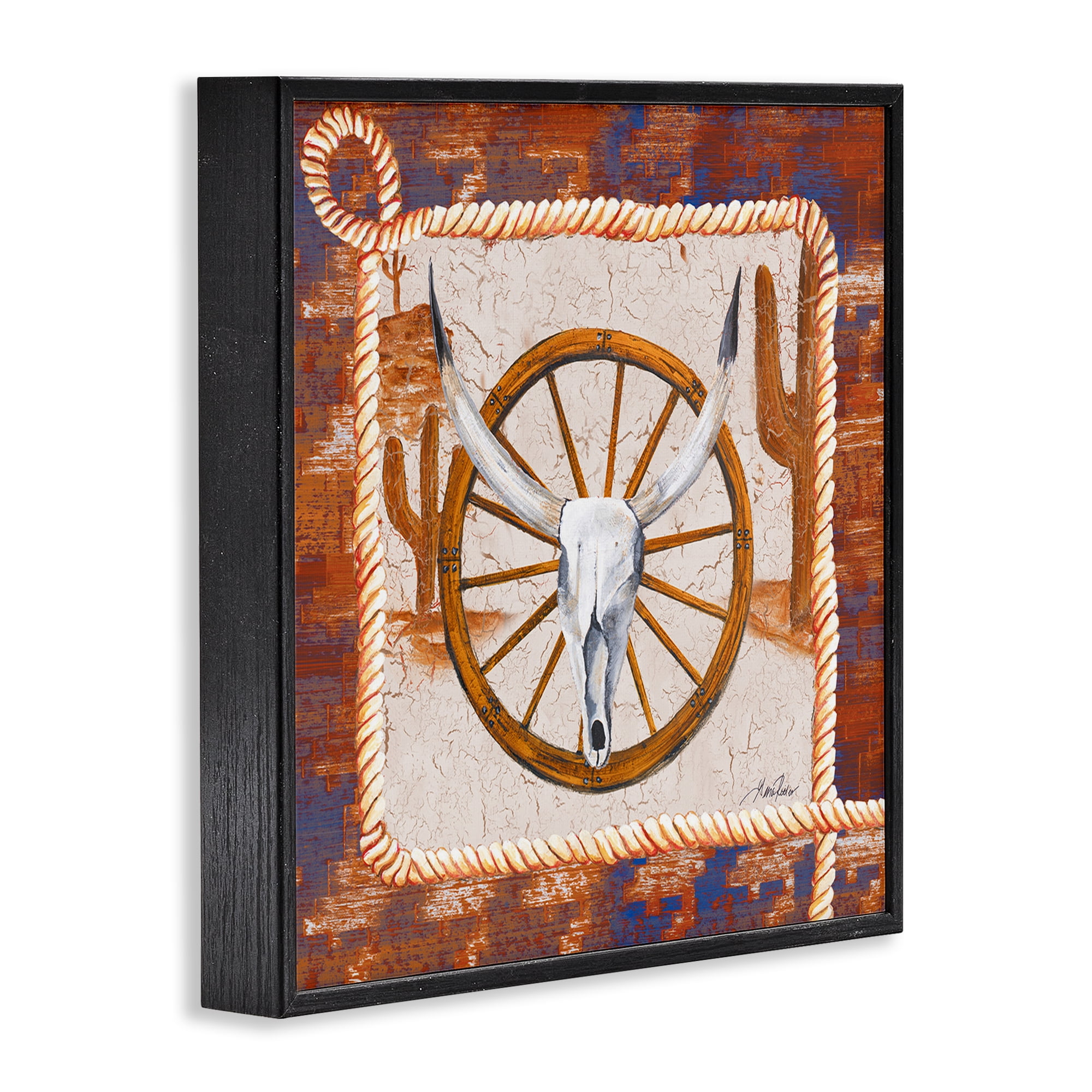 Stupell Industries Western Desert Wheel Landscape Painting Black Framed Art Print Wall Art, 24 x 24