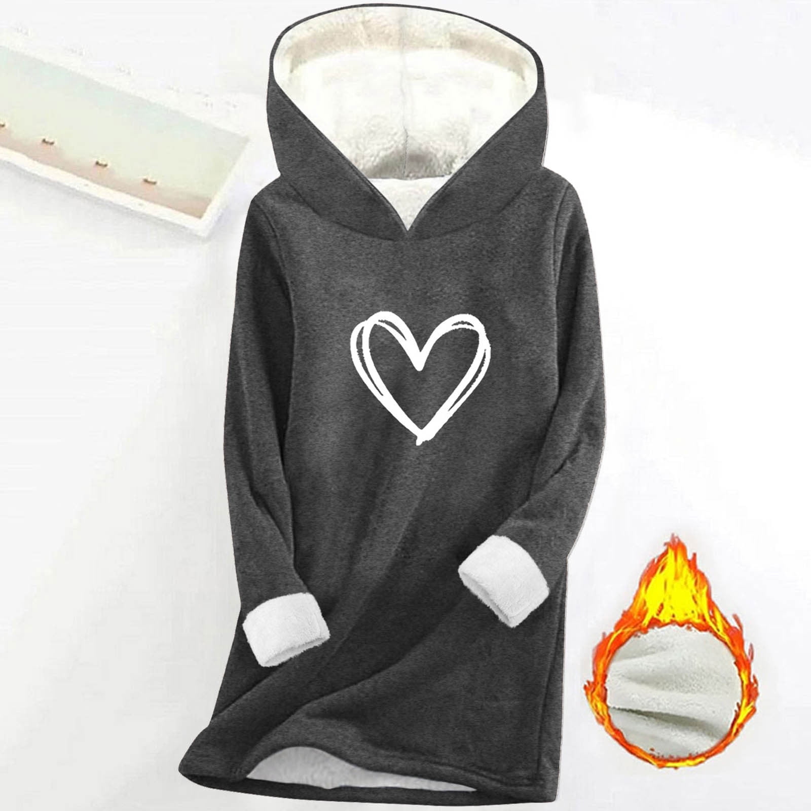 asdoklhq Funny Valentine's Day Tees for Women Fashion Women's Printing Thickened Fashionable Casual Long Sleeved Hooded Sweatshirt Dark Gray XL