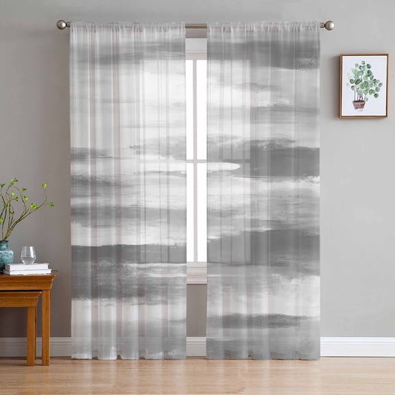 ERUNPONLY Gray White Sheer Curtains 96 Inch Length 2 Panels Set, Vintage Country Abstract Gradient Mottled Voile Window Treatment Sheer Long Curtains Drapes for Bedroom/Living Room/Kitchen 52"x96"x2