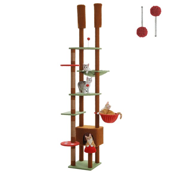 PAWZ Road 90.5-100.4" Floor to Ceiling Cat Tree Tower Adjustable Cat Tree for Cats Scratching Brown