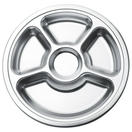 Stainless Steel Dinner Plates Aspire Reusable Lunch Tray / Dinner Plate For Cafeteria, Stainless Steel, Round, 1 Pc-5 Sections ()