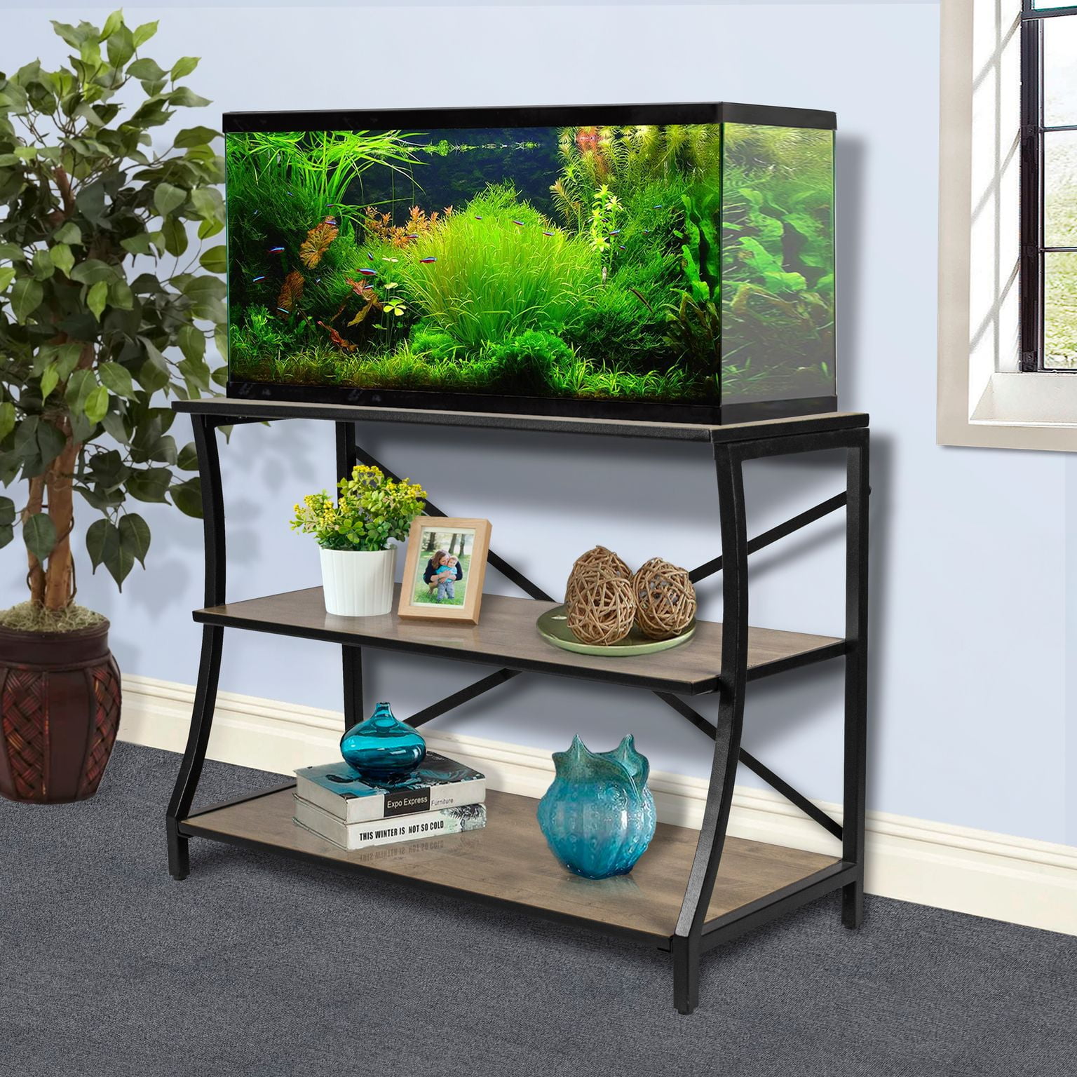 Aquatic Fundamentals Metal + Wood 40/55 Gallon Rustic Gray Aquarium Stand