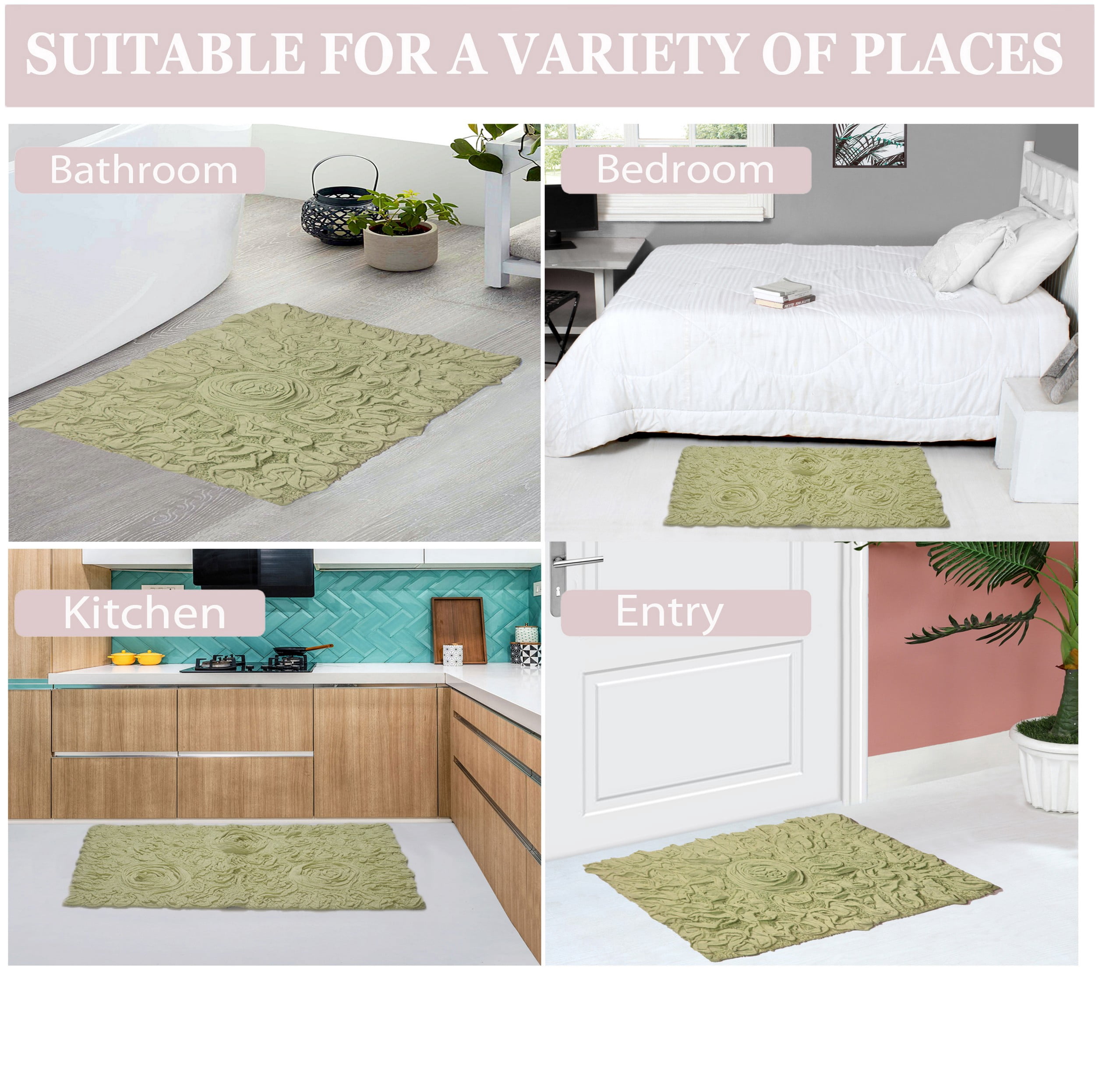 Home Weavers Modesto Collection 100% Cotton Tufted Round Bath Rugs, Extra Soft and Absorbent Bath Rugs, Non-Slip Round Bath Mats, Machine Washable, Round Bath Mats for Bathroom, 22" Round, Green