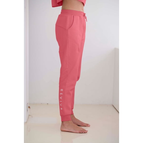 Revive Loungewear Women's High Waisted Joggers Sweatpants with Pockets for Athletic Running Casual Tapered Track Pants for Workout- Dusty Rose, Large