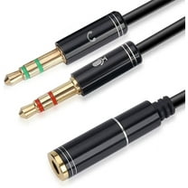 3.5mm 4 Pin Female to 2x3.5mm 3 Pin Male Headphone Converter Head Audio Splitter Y Adapter Cable, 0.3M 1FT (Black)