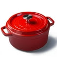 thumbnail image 1 of Olla de hierro esmaltada con tapa y asa doble de hierro fundido para cocina doméstica, color rojo, 24 cm, 1 of 7