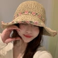 thumbnail image 3 of Eoperou Women Straw Hat Hollow Out Fake Flower Decor Anti-UV Sun Protection Good Breathability Decorative Beach Cap Lady Outdoor Travel Hat, 3 of 8