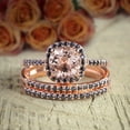 thumbnail image 2 of 2 carat Round Cut Real Morganite Trio Wedding Set Bridal Ring Set Sterling Silver with 18k Gold Plating, 2 of 5