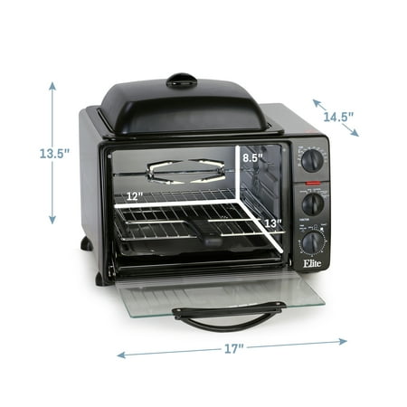 Elite Platinum - 0.8Cu. Ft. Multi-function Toaster Oven with Rotisserie & Grill/Griddle Oven Top - black