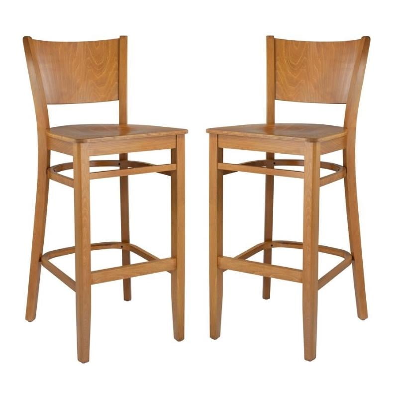 Home Square Solid Wood Bar Stool in Cherry with Seat Set of 2