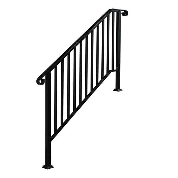 Hyxoo Wrought Iron Stair Handrail Stair Rail Railing Fit 4-5 Steps Handrail for Stairs