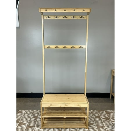 Bamboo Entryway Hall Tree with Storage Area Natural
