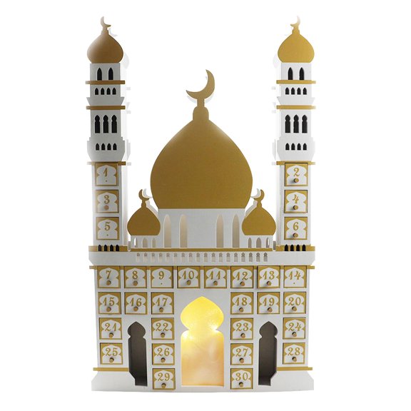 Calendario de Adviento de Ramadán Ramadán Mubarak Decoración con Light Led Wooden Advent Calendar Eid Mubarak Decoración para escritorio Inicio