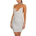 thumbnail image 6 of ZAZYULZ Boho Dresses for Women 2024 Fashionable Ladies Sequined Necklace Sexy Mini Dress Sexy Sequin Wrap Halter Dress Summer Beach Dresses Women White Dresses (Silver,S), 6 of 7