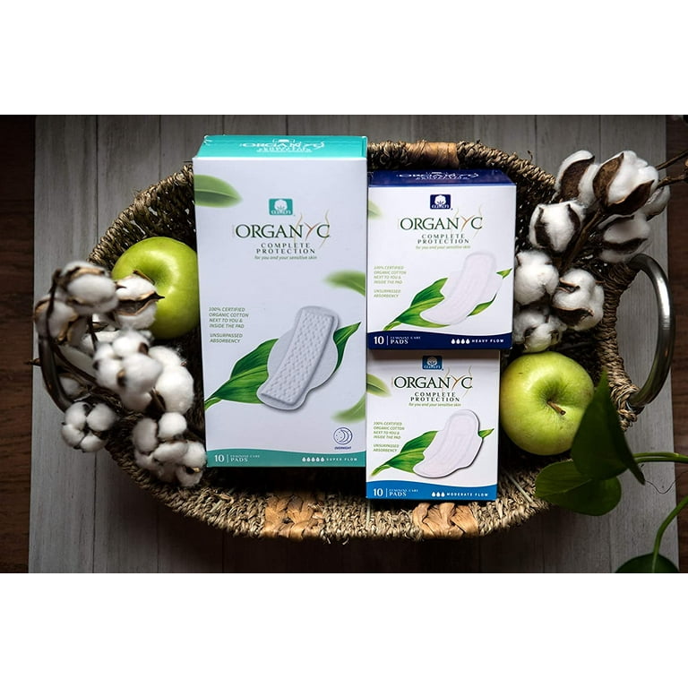 Organyc 100% Certified Organic Cotton Feminine Pads, Heavy Flow, 10 Count 