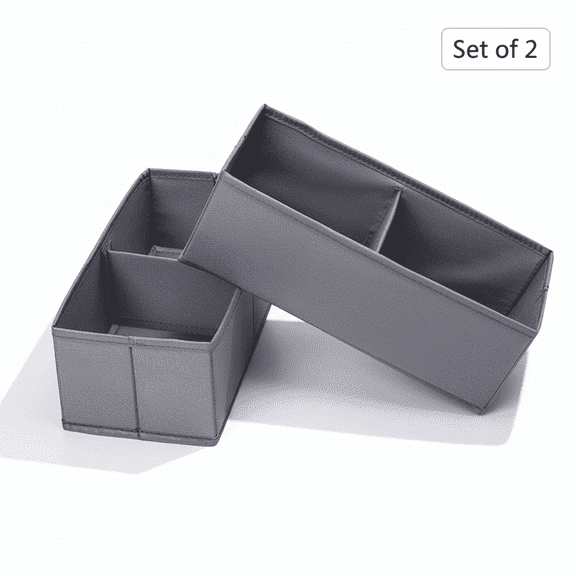Wondiair Set of 2 Foldable Drawer Organizers, Fabric Storage Boxes with Dividers for Clothes, Socks, Underwear, Closet, 11"x5"x4", Grey