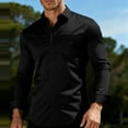thumbnail image 2 of HomeDM Men's Button Down Dress Shirts, Long Sleeve Slim Fit Work Shirt with Pocket, Solid Color, Black, 2 of 6