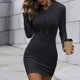 thumbnail image 5 of Gibobby Vestido de manga larga Vestido de color sólido para mujer Cuello redondo Vestido de manga larga con cordones Vestido de moda informal con capucha de punto delgado(Negro,M), 5 of 5