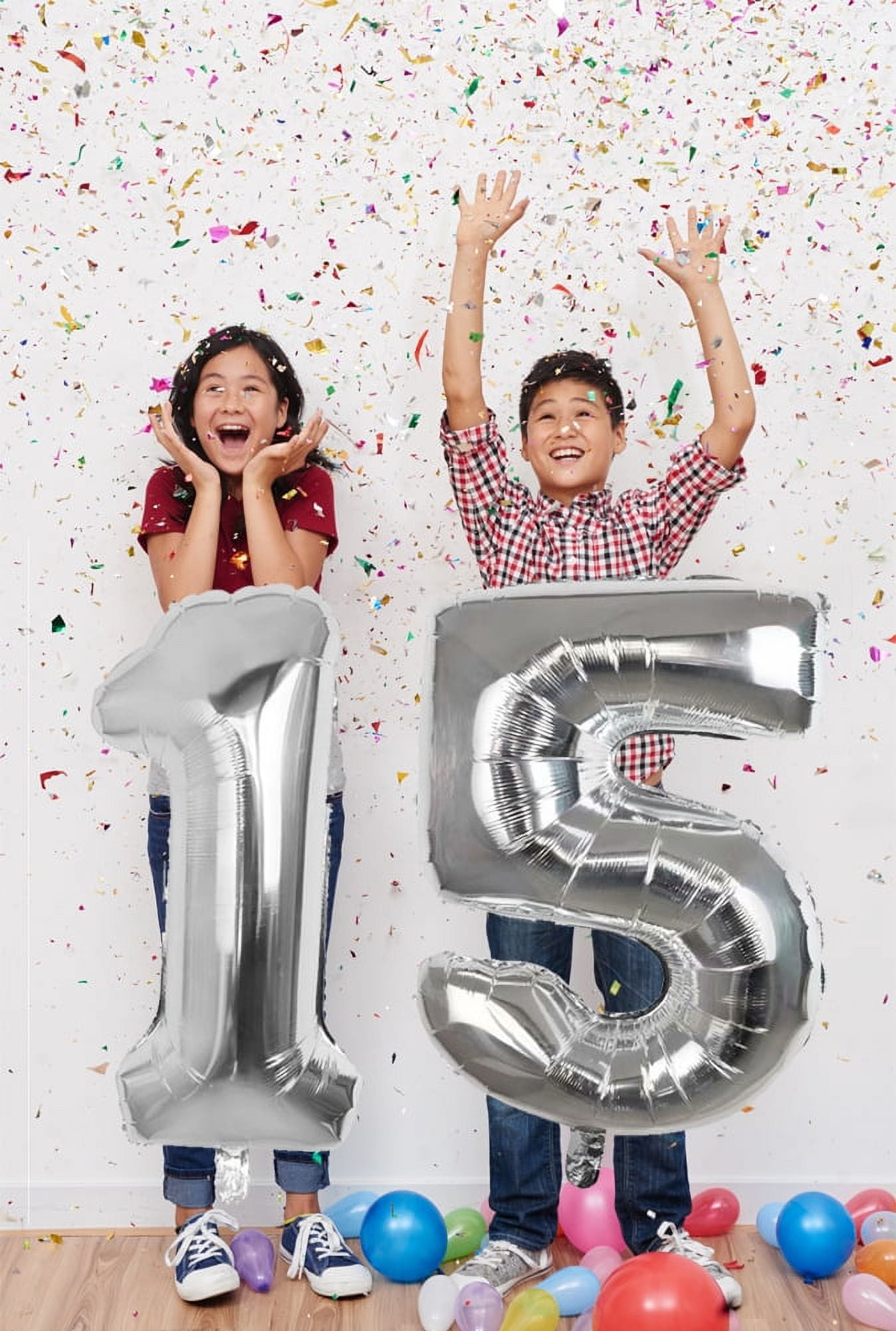 Quinceanera Balloon 15th Birthday Balloons Number Fifteen Balloons Giant 40 inch Party Balloons Birthday Party Balloons - Silver