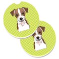 thumbnail image 1 of Damier Vert Lime Jack Russell Terrier Ensemble de 2 Porte-Gobelets sous-Verre de Voiture, 1 of 1