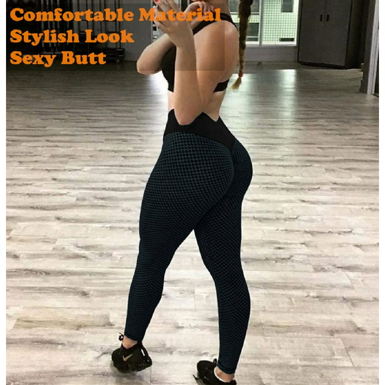 Women's Ruched Butt Lifting High Waist Yoga Pants Tummy Control Stretchy  Workout Leggings Textured Booty Tights