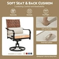 thumbnail image 4 of MELLCOM Patio Swivel Chair Set of 2, Outdoor Dining Chairs with Cushions & Lumbar Pillows, Leather-Look Wicker Chairs with Gentle Rocker for Porch, Garden, Backyard, Poolside, Beige, 4 of 9