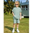 thumbnail image 4 of Arshiner Boys 2 piece outfits Letter Graphic Colorblock Short Sleeve Hoodie Short Sets, 4 of 6