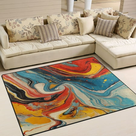 Area Rug Indoor 63 x48 Non-Slip Wear Resistant Floor Mats Soft Large Carpets for Living Room Bedroom Home Decor Washable Rug Vibrant Marbling