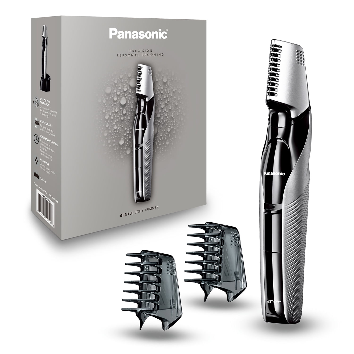 - with 3 ER-GK60-S Attachments, Panasonic Hair Rechargeable Trimmer V-Shaped Waterproof, Comb Body