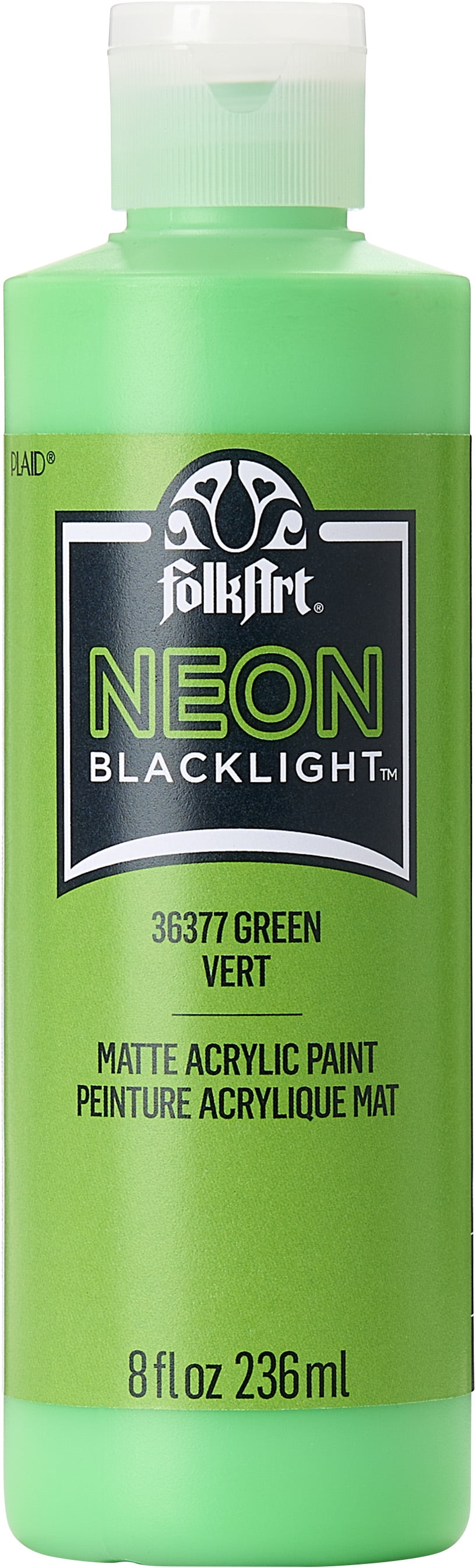 FolkArt Neon Blacklight Acrylic Craft Paint, Matte Finish, Green, 2 fl oz