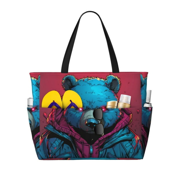 Fotbe Neon Cyberpunk Blue Bear Bolsa de Viaje para Playa - Resistente al Agua, Bolsa Tote de Gran Capacidad y Ligera con 7 Bolsillos para Mujeres y Hombres