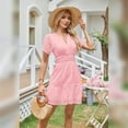 thumbnail image 6 of IBTOM CASTLE Women Short Sleeve Hollow Out Mini Dress Summer Casual Ruffle A-Line V Neck Sundress Beach Lace Vacation Dress XXL Pink, 6 of 8