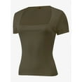 thumbnail image 4 of Women's Square Neck Tops Short Sleeve Crop Tops Workout Summer Clothes Casual Slim Fit T-Shirts, 4 of 5