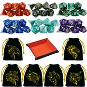 REZIPO 6 Sets DND Dice Polyhedral Dice Dungeons and Dragons Rolling Dice for RPG MTG Table Games Dice Bulk with Free Six Drawstring Bags and PU Leather D&D Dice Tray