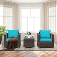 thumbnail image 3 of Gymax 3PCS Rattan Patio Outdoor Conversation Furniture Set w/ Turquoise Cushions, 3 of 10