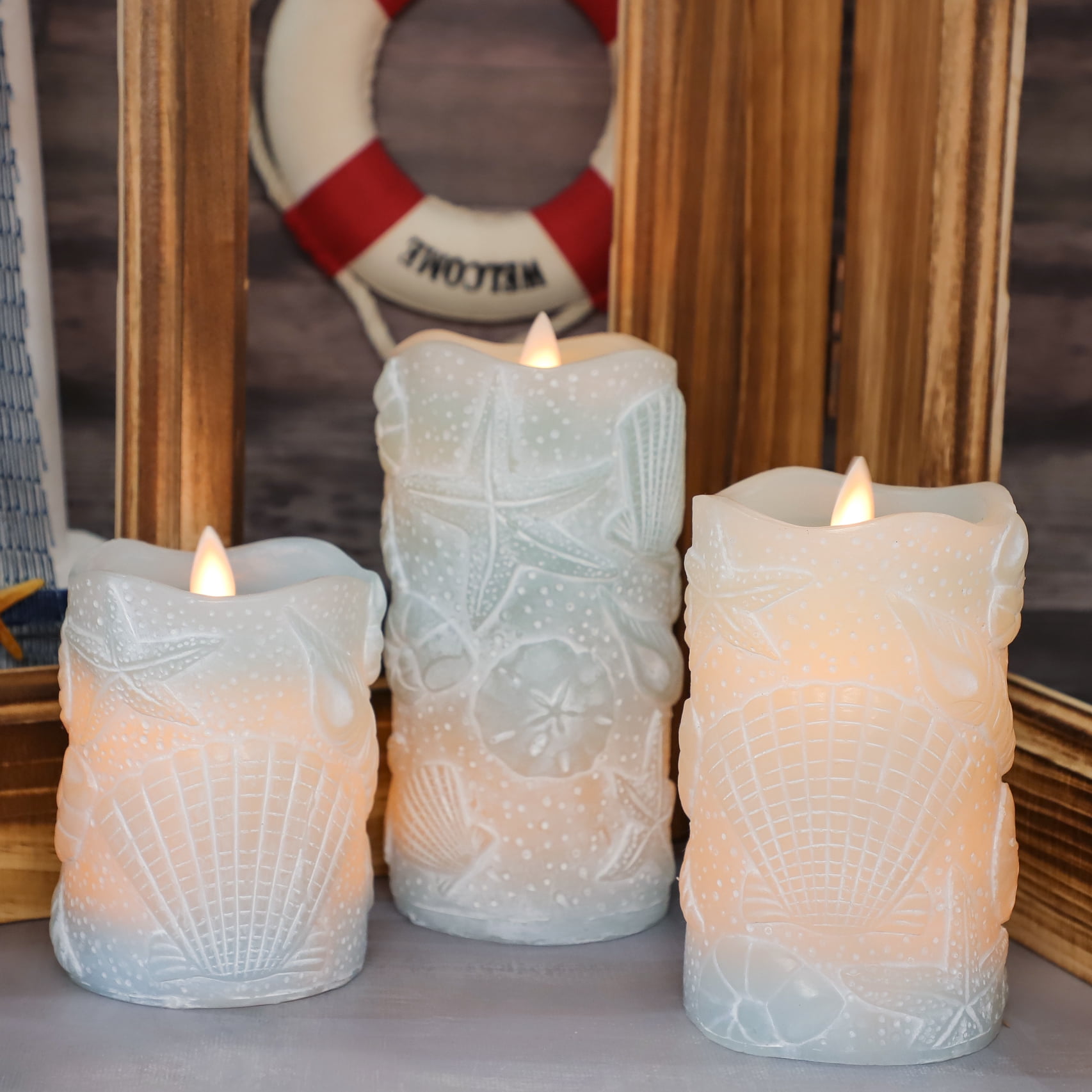 Meltone LED Flameless Candles with Remote(D 3" x H 4" 5" 6"), Battery Powered, Blue