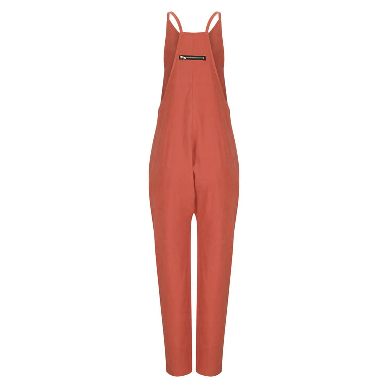 Women's Loose Sleeveless Jumpsuits Spaghetti Strap Stretchy Long Pant Romper  Jumpsuit with Pockets Casual Solid Wide Leg Pants 
