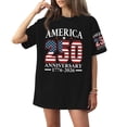 thumbnail image 2 of Women's Short Sleeve Round Neck T-Shirt with USA 250th Anniversary Flag Print, Loose Fit Casual Independence Day Top for Patriotic Celebrations Black 5XL, 2 of 5