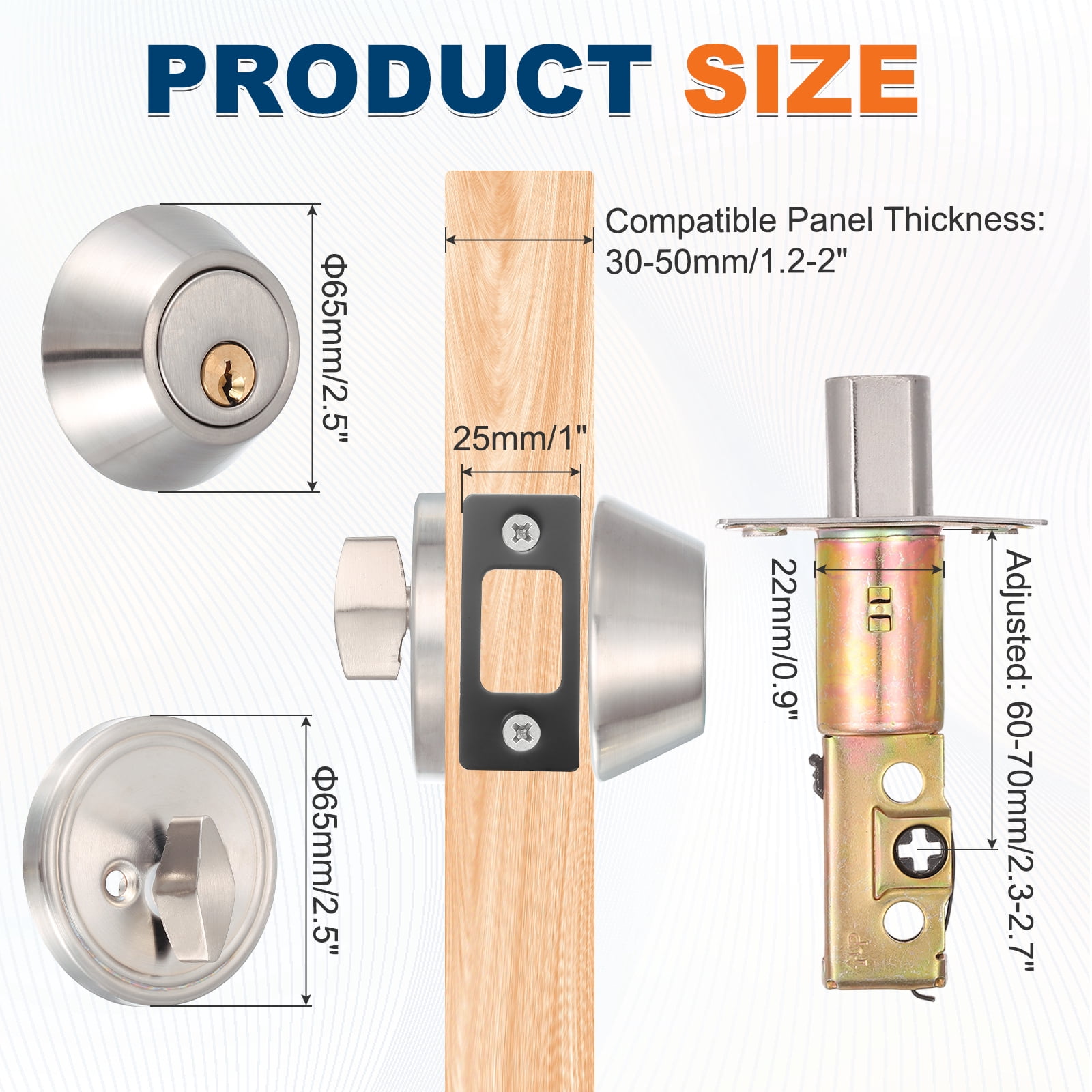 Uxcell Door Lock Set with Single Cylinder Deadbolt (2 Inch, Silver) (3 Set), Round Ball Exterior and Interior Door Knobs, Suit for - Bedroom/Bathroom/Office, Keyed Alike